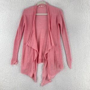 Eileen Fisher Cardigan Sweater Womens XS Pink‎ 100% Linen Open Front Draped Knit